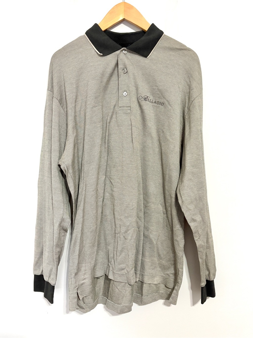 Bellagio Las Vegas Men's Vintage Long Sleeve Polo Shirt Light Gray Size X-Large